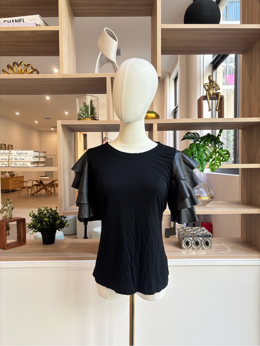 Gracia Black Short Sleeve Top with Layered Ruffles